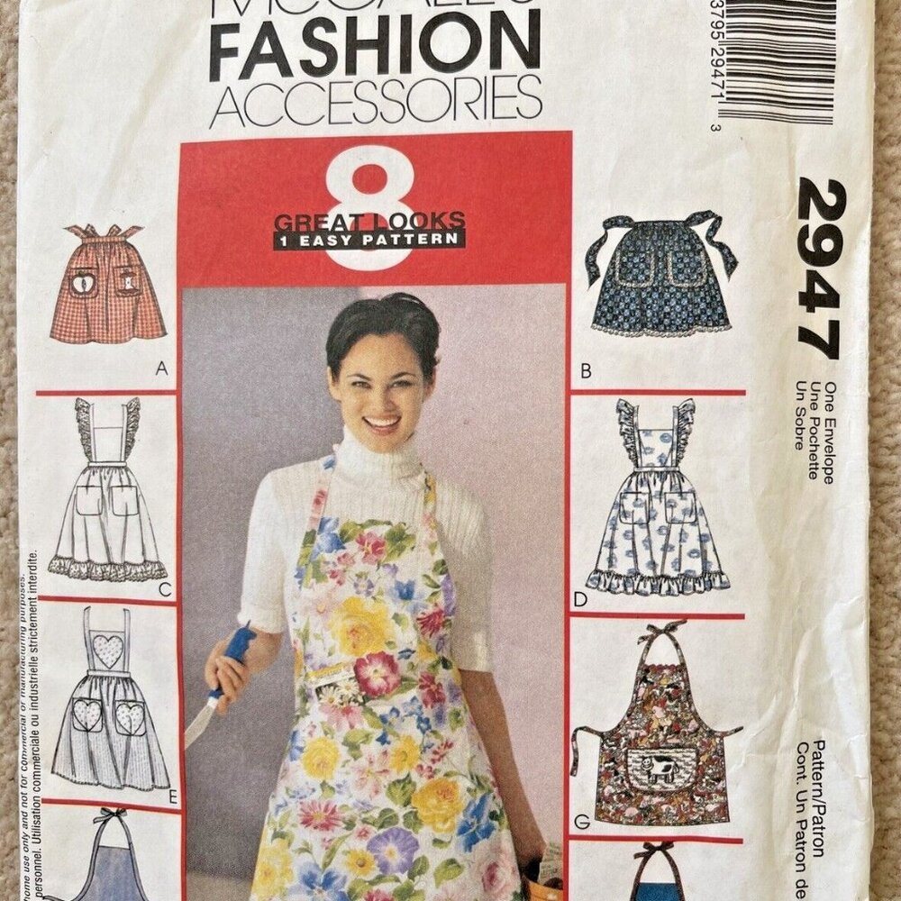 McCalls 2947 Misses Apron Sewing Pattern - NEW Uncut - 1 Pattern with 8 Looks